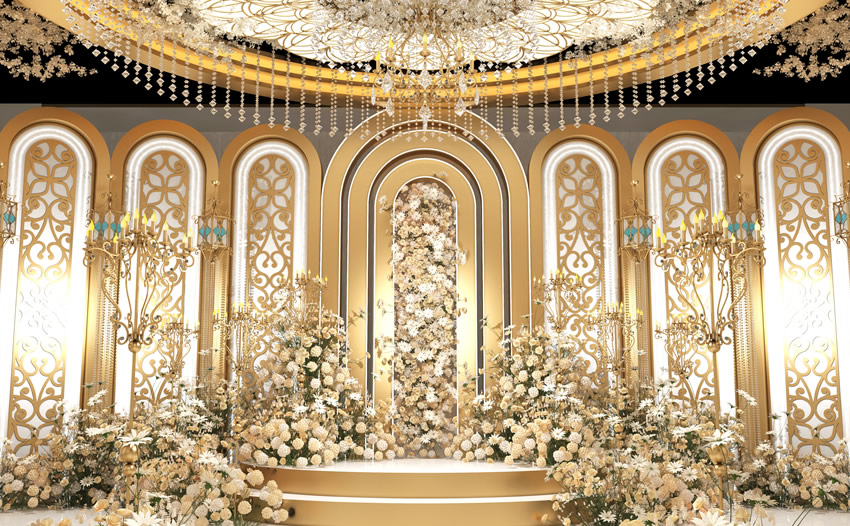 市中香槟色调婚礼堂效果展示